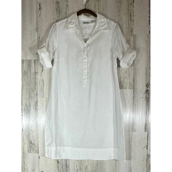 La Redoute Linen Popover Shirt Dress Size 10 White Roll Tab 3/4 Sleeve No Belt - Picture 2 of 8